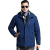 Manteau chauffant bleu homme coupe longue avec capuche et chauffage USB