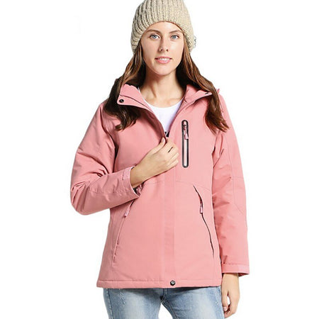 Manteau chauffant rose femme coupe longue tendance avec capuche et chauffage USB intégré
