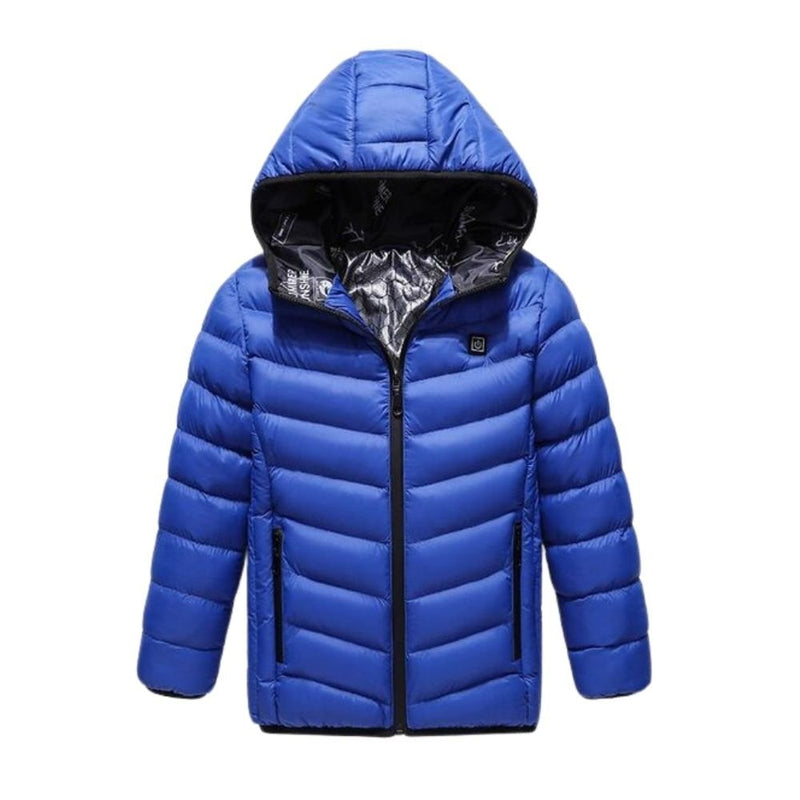 Veste chauffante bleue pour enfant avec manches longues et chauffage USB intégré