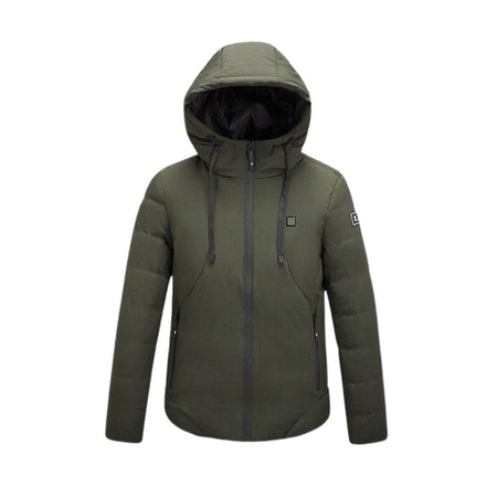 Doudoune chauffante kaki homme femme look outdoor avec col montant et chauffage USB intégré