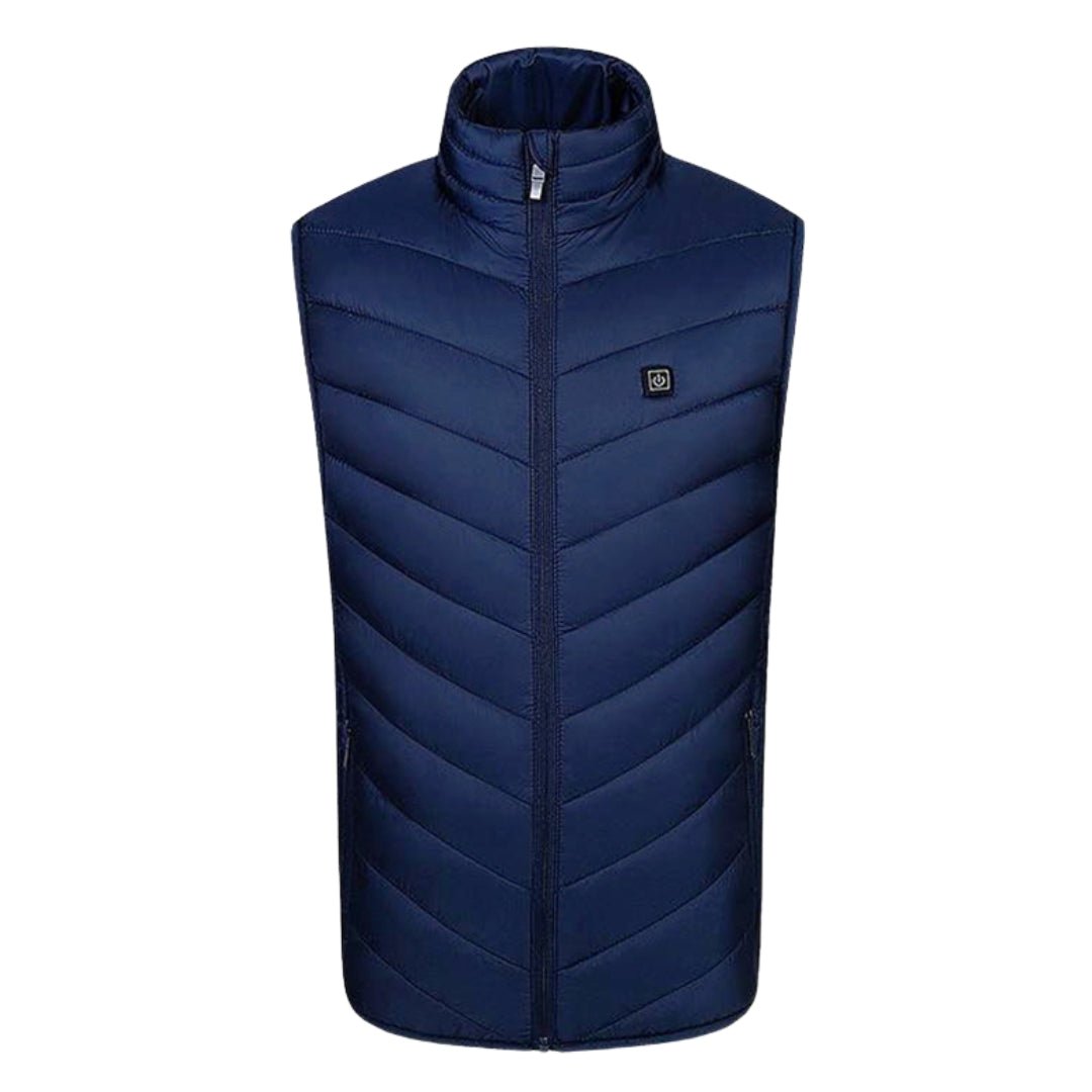 Gilet chauffant bleu marine sans manche homme femme avec col montant et chauffage USB