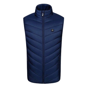 Gilet chauffant bleu marine sans manche homme femme avec col montant et chauffage USB