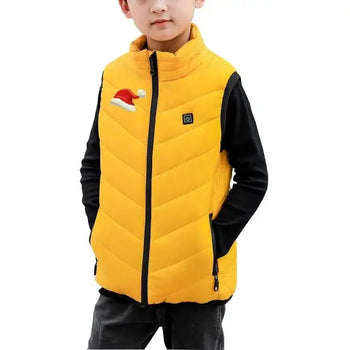 Gilet chauffant jaune pour enfant dos vue arrière zones de chauffe
