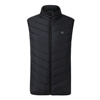 Gilet chauffant noir sans manche homme femme avec chauffage intégré USB et col montant