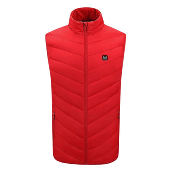 Gilet chauffant rouge sans manche homme femme avec chauffage USB intégré