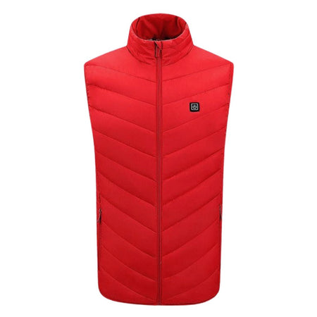 Gilet chauffant rouge sans manche homme femme avec chauffage USB intégré